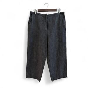 Eileen Fisher Black Gray Cropped Wide Leg Linen Blend Ankle Pants size Large